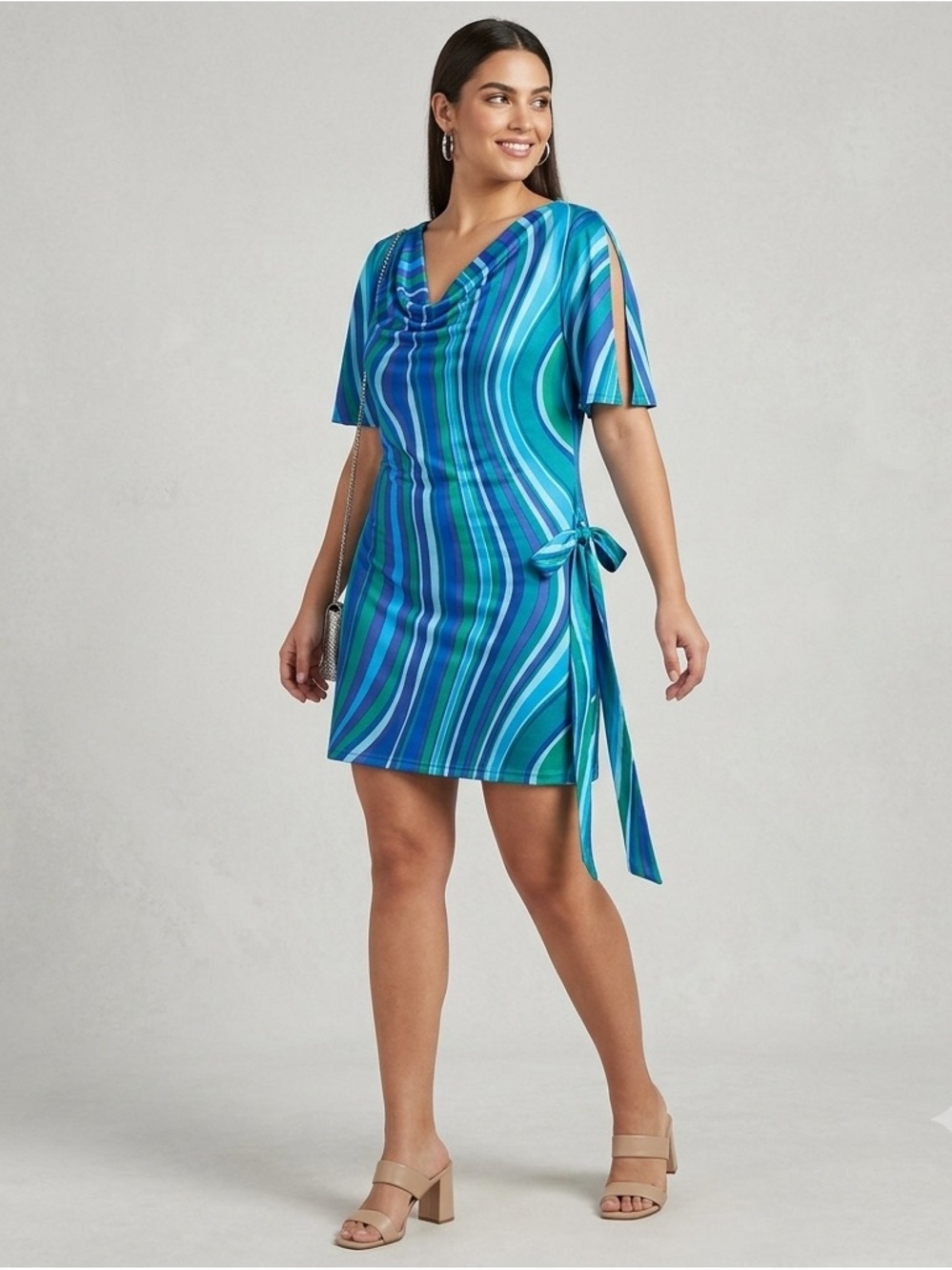 United Colors Of Benetton Blue, Teal & Purple Striped Fabric Top
